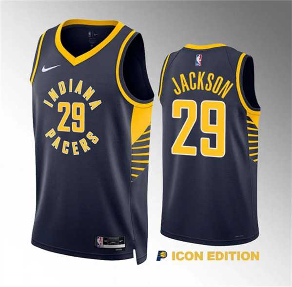 Men%27s Indiana Pacers #29 Quenton Jackson Navy Icon Edition Stitched Basketball Jersey Dzhi